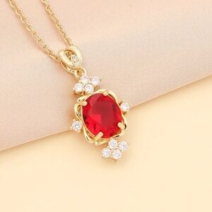 *AELLA* Gold x Red Fashion Zircon Rhinestone Necklace